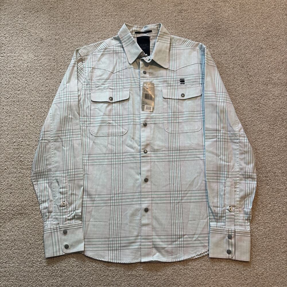 Raw Correctline by G-Star Raw Long Sleeve Snap Western Shirt Size L Green Plaid